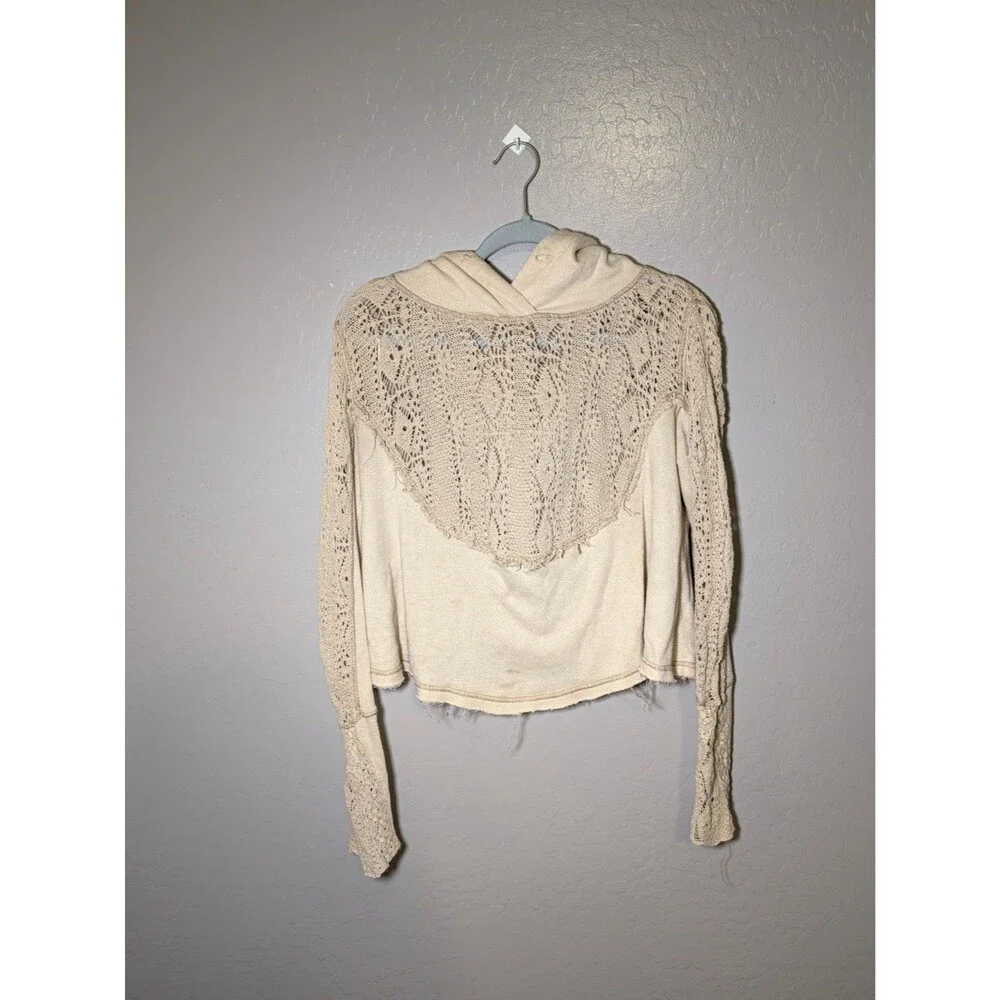 Free People Lacey Pullover Hoodie Women S Cream Crochet Lace Cropped Boho
